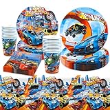 Car Birthday Party Decorations Boys- 51Pcs Wheel Kids Party Tableware Set Hot Happy Birthday Decoration Racing Auto Party Plates Cups Napkins Tablecloth for Wheel Theme ParTy Supplies 10 Guests