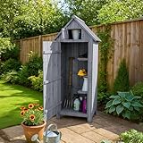 Airwave Outdoor Bideford Wooden Garden Tool Cabinet Shed, 3 Alternate Storage Spaces, Storage for Tools and Equipment, Wooden Latch (Grey)