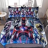 Nichiyobi Power Rangers Bed Linen Set, Duvet Cover and Pillow Case, Microfibre, 3D Digital Print, Three-Piece Bed Linen Set, 135 x 200 cm, 50 x 75 cm (x2))