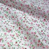 White Polycotton Fabric with Delicate Pink Flowers (Per Metre)