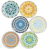 AHX Dinner Plates - Porcelain Dessert Plate - Set of 6 Multi-Coloured Salad Plates | Fruit | Appetizers | Breakfast - 8"