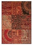 Milan Red Brown Burnt Orange Grey Patchwork Traditional Living Room Rug 120cm x 170cm