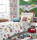 Catherine Lansfield Transport Reversible Single Duvet Cover Set with Pillowcase White