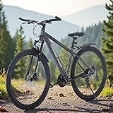 BSTSEL 24/26/27.5/29 Inch Mountain Bike Aluminum Frame with Front Suspension Fork Mountain Bicycle 21 Speeds with Dual Disc-Brake Suitable for Over 18 Years (24 Inch Grey)