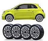 SOLIP car 14 inch wheel trims, Hub caps, Set of 4 Fiat 500 wheel trims, Silver/Black Full Set (4fs)