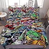 NICHIYOBI Power Rangers Duvet Cover Bedding Set - Duvet Cover and Pillowcase, Microfibre, 3D Digital Print Three-Piece Bedding (7.260 x 220 cm + 80 x 80 cm)