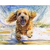 Playful Cockapoo on the Beach - Hand-Signed Watercolour Artwork Print by Oscar Jetson on 230gsm Matte Paper, Available in Multiple Sizes (13x19 inches)