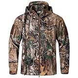 CARWORNIC Hunting Clothes for Men Softshell Real Tree Camouflage Jacket Outdoor Waterproof Camo Fleece Hooded Tactical Coat Windproof Military Army Training Tree Camouflage Hiking Jacket