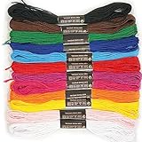 12 Skeins Embroidery Threads, Coloured String, Cross Stitch Thread, Friendship Bracelets Embroidery Floss, Each Roll 8 Metres Long, for Knitting Cross Stitch Project, DIY Crafts