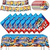 Asheyya 32PCS Hot Race Cars Wheels Party Decorations, Cars Birthday Decorations Set, Racing Car Theme Party Supplies for Kids Include Banner,Table Cloth,Plates and Napkins