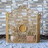 CAZARU Fire screen Iron Spark Guard, 3-Panel Fire Screen, Fireplace Fender H X W 60 X 90 Cm, Black，gold fireplace screen