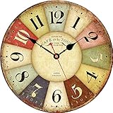 VIKMARI 8 Inch Silent Non-Ticking Wall Clock Arabic Numerals Retro Clocks Wooden Decorative Round Wall Clocks Battery Operated Indoor Wall Clocks Paris French Rustic Style Home Decor Clock