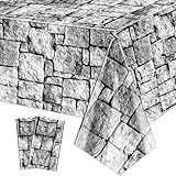 2Pcs Stone Wall Tablecloths, Cobblestone Tablecloths, Rectangular Brick Tablecloth, Stone Printed Table Cover, Stone Wall Backdrop for Medieval Castle Knight Halloween Party Supplies, 51 x 86 Inch