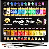 KOLOR KINGDOM Acrylic Paint Set 24 Colours Canvas Paints Kit with 3 Paint Brushes for Crafts,Kids Paints, Paper, Rock Painting, Wood,Ceramic & Fabric Vibrant Colors (24 X 12ML)