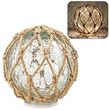 SAILINGSTORY Glass Fishing Float Nautical Lamp Coastal Beach Decor 6" Cracked Glass Ball Night Light Battery Powered
