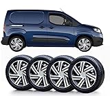 SOLIP 15 inch wheel trims, Hubcaps, Set of 4 for Citroen Berlingo Mk2 (2008-2017) Peugeot Partner MK2 (2009-2018) Alloy wheels look covers Silver/Black / 15 / colour choice (CR)