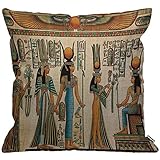 HGOD DESIGNS Egyptian Cushion Cover,Papyrus Depicting Queen Nefertari Making An Offering To Isis Throw Pillow Case Home Decorative for Living Room Bedroom Sofa Chair 18X18 Inch Pillowcase 45X45cm