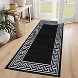 Cozy Haven Athena Runner Rug – Large Non-Slip Washable Carpet for Living Room, Bedroom, Hallway, Lounge, Dining, Kitchen, Modern Indoor Long Floor Runners (Black & Grey, 66x120 cm)