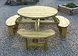 Sustainable Furniture UK Ltd - Tanalised Swedish Redwood Round Picnic Bench | 8 seater | Heavy Duty