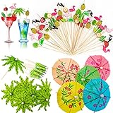 Umbrella Cocktail Picks for Drinks, 160 Pack Cocktail Picks for Luau Tropical Party, Pineapple Palm Leaf Fruit Sticks Summer Hawaiian Party Decorations