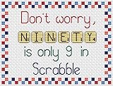 Scrabble Birthday Anniversary Card Cross Stitch Kit with Threads, Fabric, Needle and Instructions HANDMADE (90 Ninety)