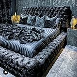 Bespoke Beds Black Crushed Velvet Upholstered Regal Ambassador Bed Frame and Headboard - Hand Made in the UK - Double/Kingsize/Superking (without Mattress, Double 4ft6)