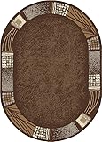 SrS Rugs® Round Circle Large Small Living Room Mat Rug 13 Designs 3 Sizes (Brown Borders, 120cm x 170cm Oval Shape)