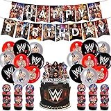 Wrestlinss Theme Birthday Party Decorations Wrestlinss Party Supplies Happy Birthday Banner Balloons Cake Topper, Cupcake Toppers for Birthday Party Decor