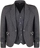 Bingo Sale New Scottish Tweed Crail Argyle Kilt Jacket with Vest – Gray 100% Tweed Wool Argyll Jacket (44 Regular)