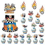 29 Pcs Racing Car Cake Toppers Hot Wheels Cake Decoration Racing Car Cup Cake Toppers for Birthday Party Cake Decoration Supplies