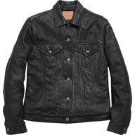 levi black leather trucker jacket for sale