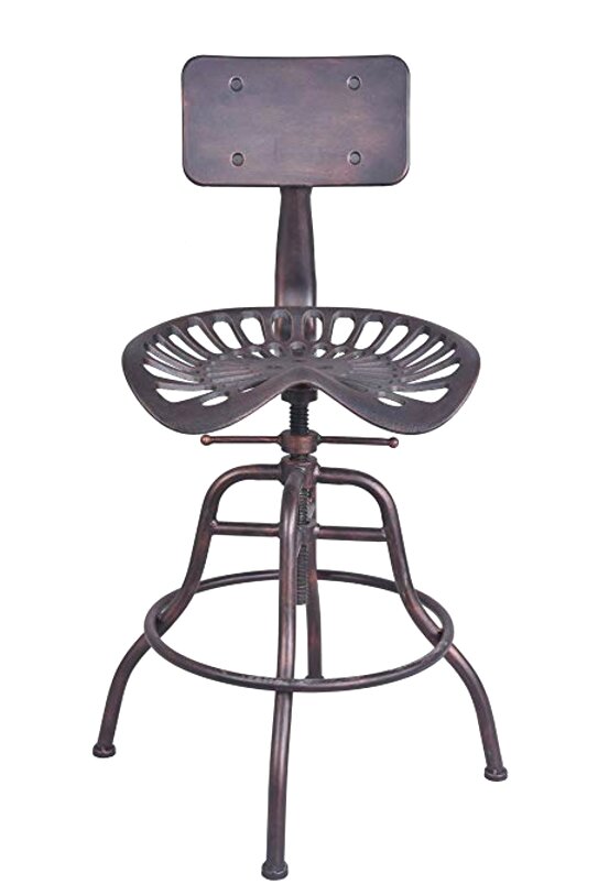 HOMESCAPES Green Metal Tractor Seat Cast Iron Barstool 70 cm Tall