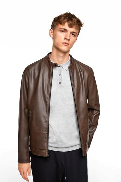 zara brown leather jacket mens