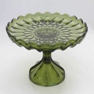 vintage green glass cake stand for sale