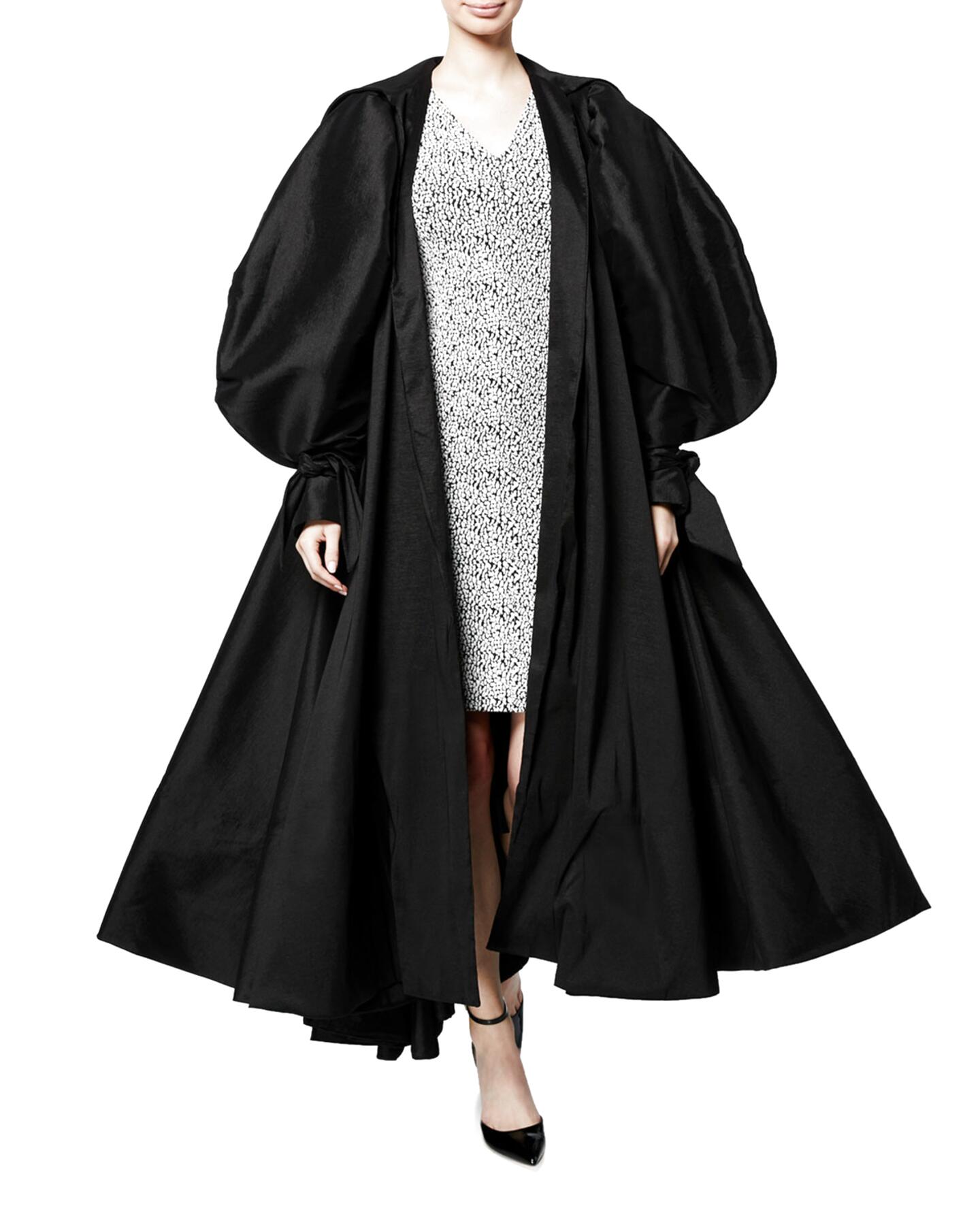 1822 UK Elegant Lightweight Evening Overcoat 1980s Black Opera Coat with Marabou Feather Trim Size 1416 US