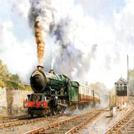 vintage steam train oil painting for sale
