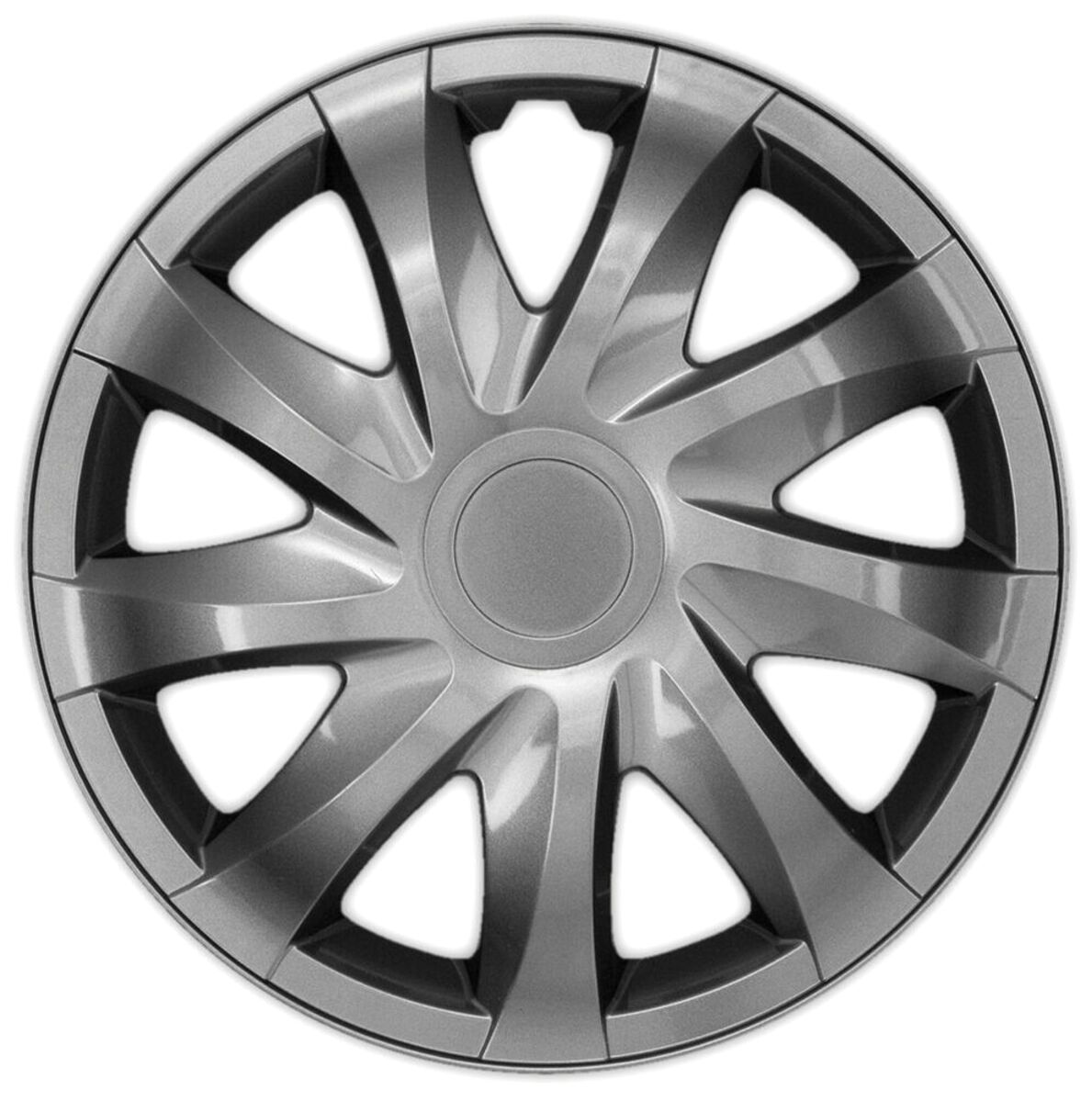 UKB4C 15 4 x Alloy Look Silver & Black Rush Multi-Spoke Wheel Trims Hub Caps Covers Protectors 